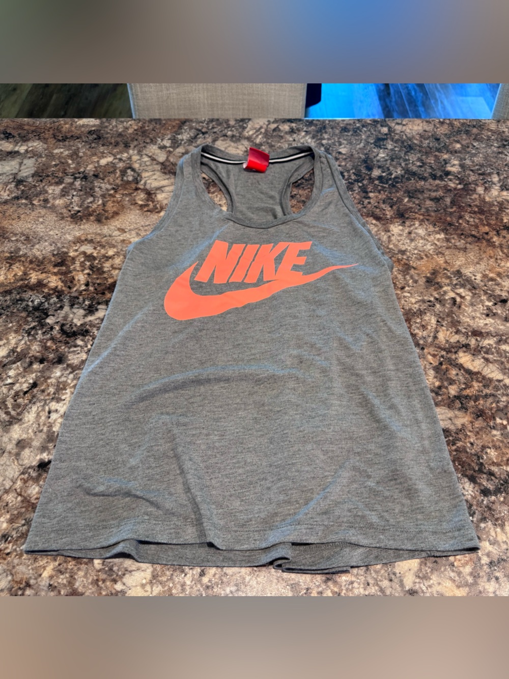 Nike Gray Tank Top with Red Tag and Black-Trim Neckline